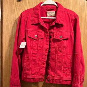 Free People Red Jean Jacket Vibrant Denim Style